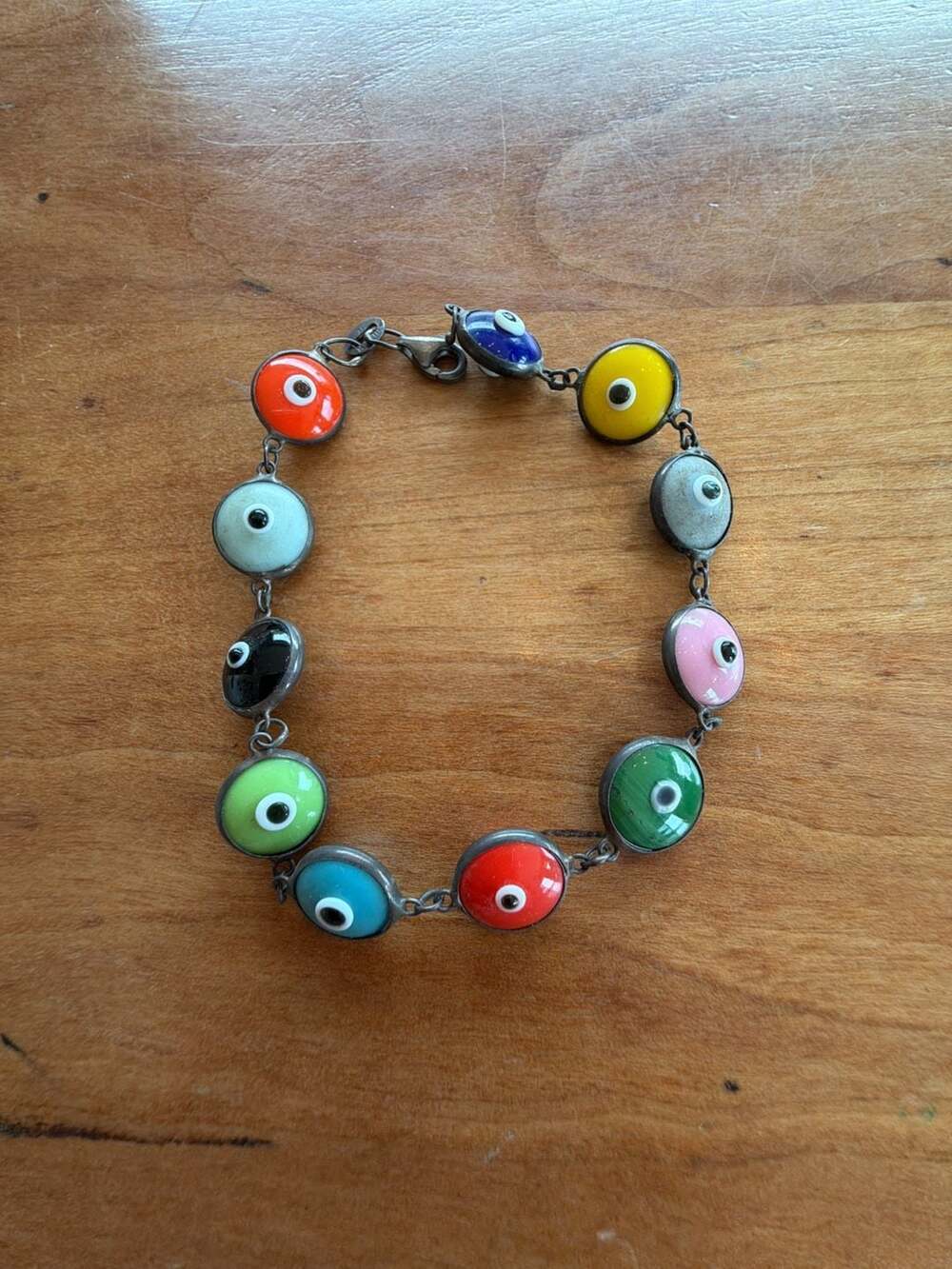 Sterling Silver Multi-Color Glass Evil Eye Bead Bracelet